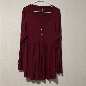 Women's Burgundy Button-Down Top - 3X